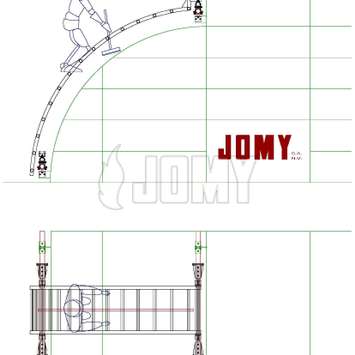 CAD-vlak van een trap gebruikt op een gebogen oppervlak voor reiniging en onderhoud. CAD-plan van een gebogen oppervlaktrap - Building Maintenance Unit
